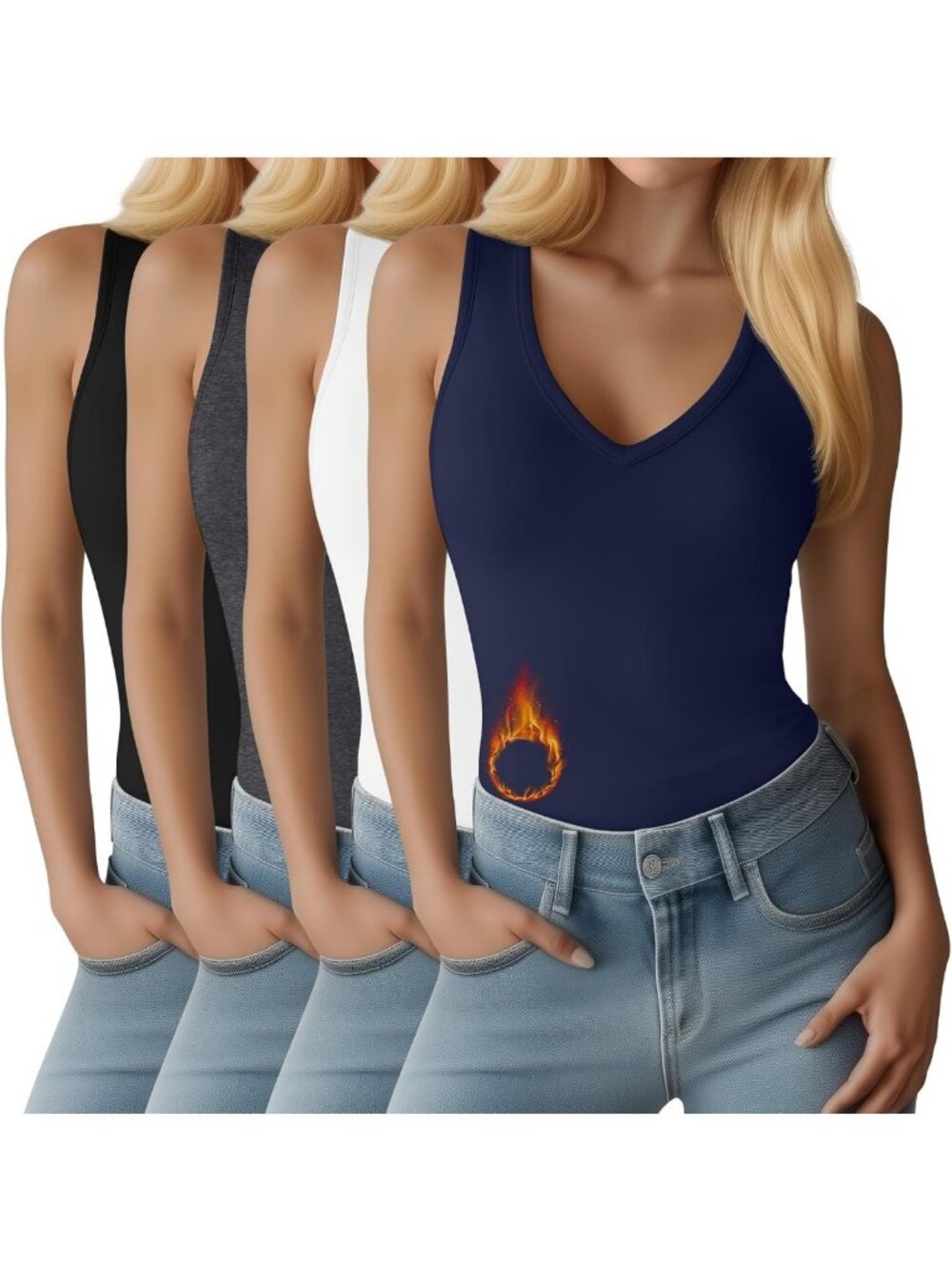 Cozy Women's Thermal Fleece Lined Tank Tops - 4 Pack for Layering & Comfort
